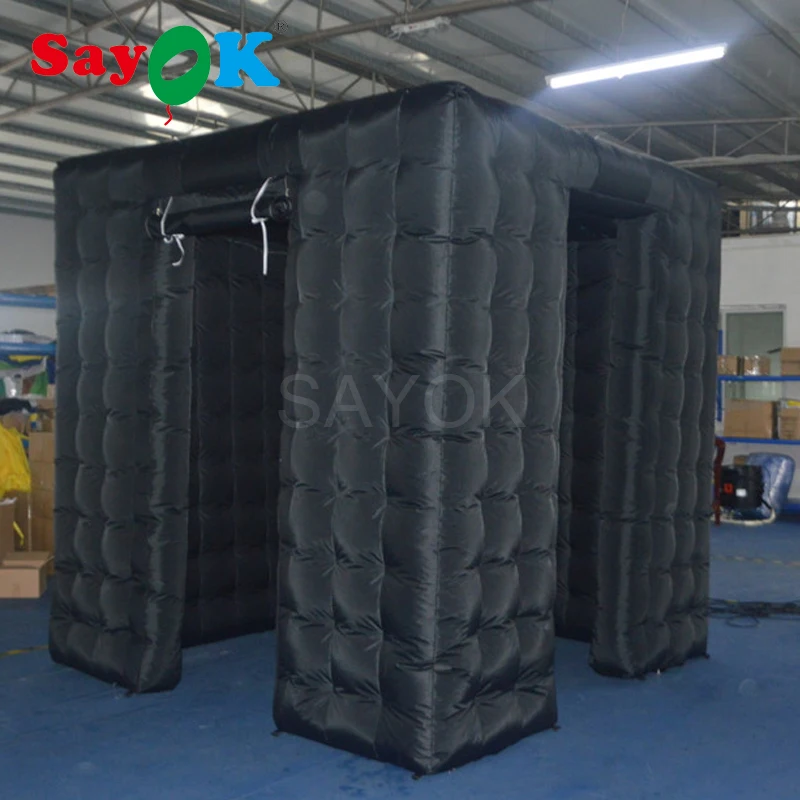 2 Doors Inflatable Photo Booth Background Inflatable Photo Booth Wall with LED Light for Wedding Tent Party Decorations