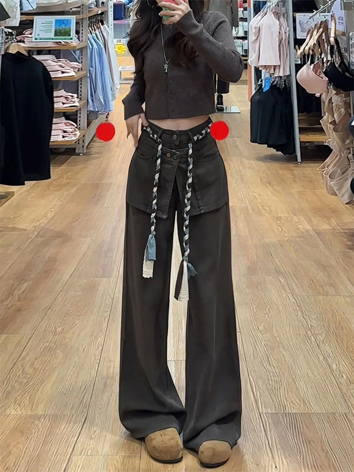 

Американские ретро-джинсы с широкими штанинами в рабочем стиле, женские повседневные брюки в пол, весна-лето, новый дизайн, с высокой талией, с поясом, высокая эластичность