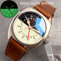 20BAR Diving Tandorio 36mm Automatic NH34 Men Watch Vintage Half Cream Dial AR Domed Sapphire Crystal Pilot Military Wristwatc