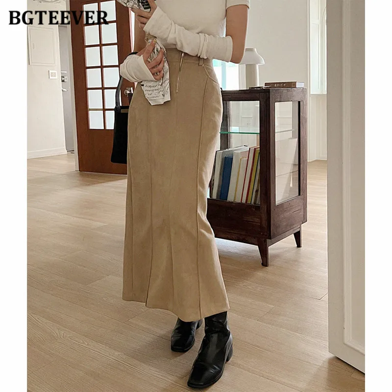 BGTEEVER Stylish Slim Ladies Midi Skirts Spring High Waist Package Hip Skirts for Women