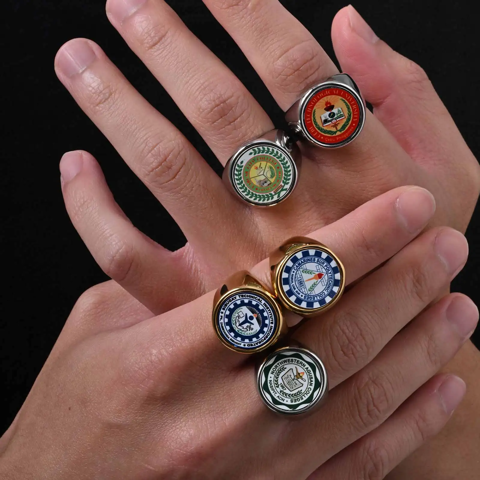 

Custom School Emblem Ring for Men Women,Stainless Steel School Logo Statement Ring,School Anniversary Jewelry Gift