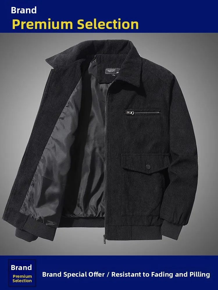 

Men's Spring Autumn Corduroy Jaet Windproof Faionable Versatile Youthful Sle Zipper Closure Long Sve Slim Fit Outerwear