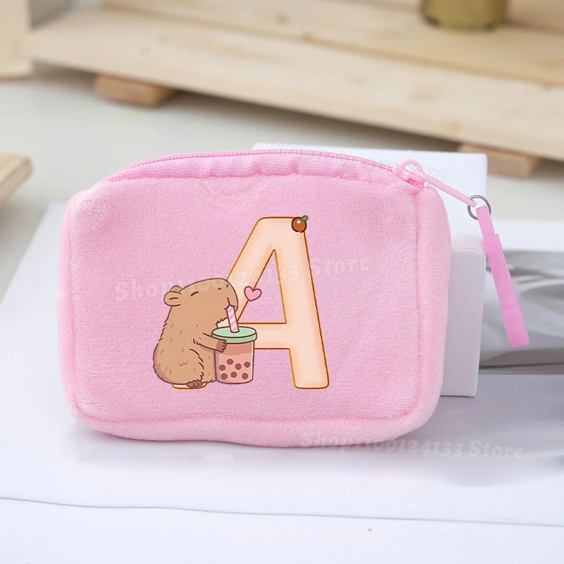 

Capybara Cute Kids Coin Purse Letter A-Z Anime Print Trend Plush Portable Wallet Men Woman Storage Mini Bag Girl Kawaii Gift Hot