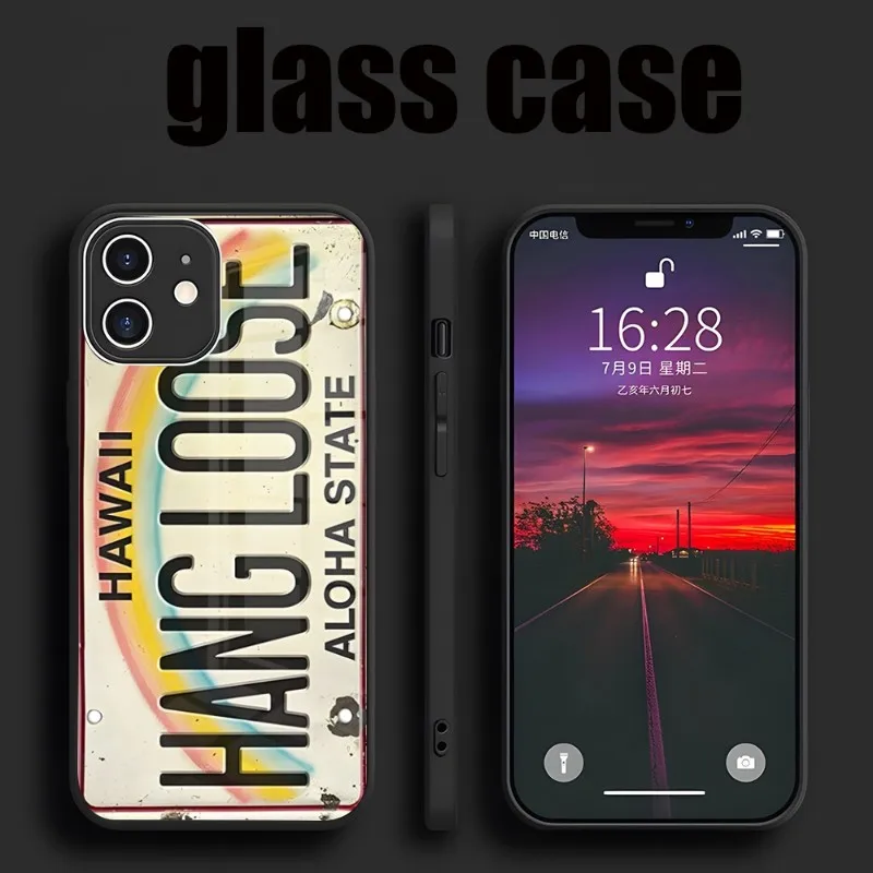 Retro License Plate Number Phone Case For IPhone 14 Pro 15 Max Plus 13 12 11 X XR XS 8 7 6 MINI SE 2022 Glass Design Back Cover