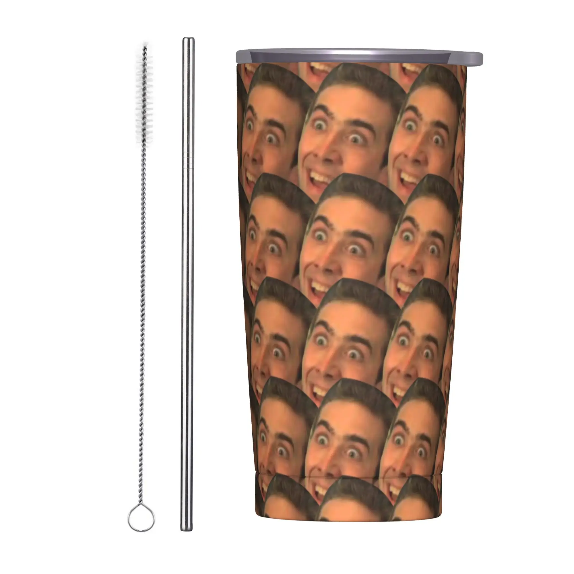 Meme Nicholas Cage Hilarious Insulated Tumbler with Straws Face Collage Stainless Steel Coffee Mugs Home Car Bottle Cups, 20oz