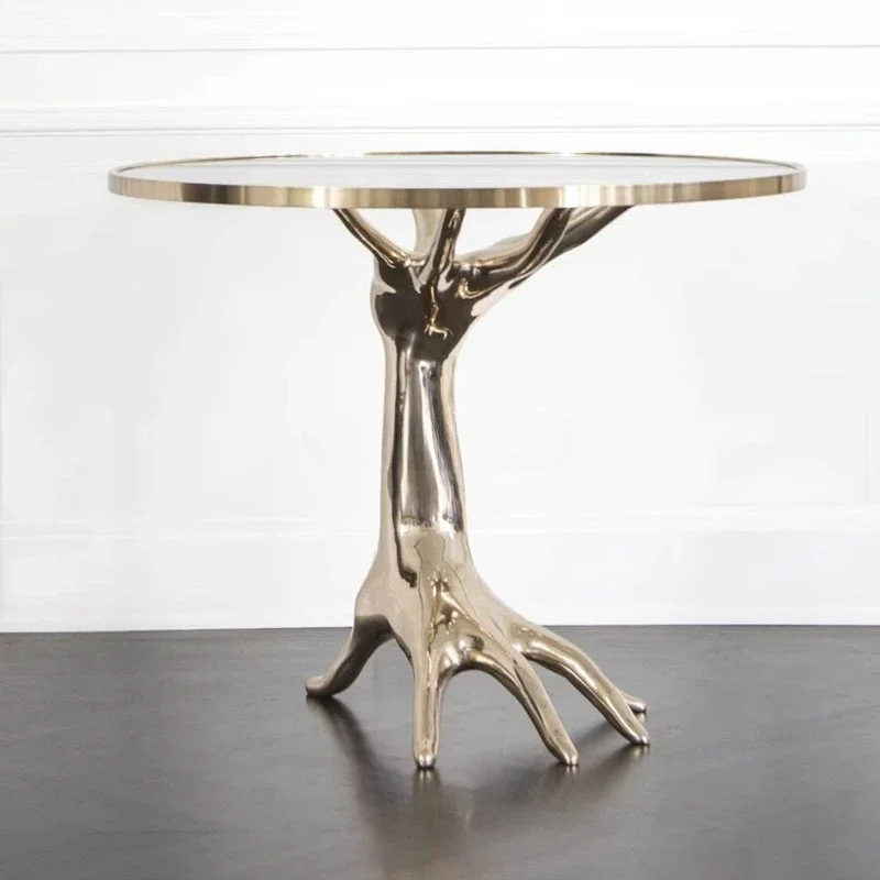 Luxury marble top side table, gold gorgeous dripping edge art base living room bedroom