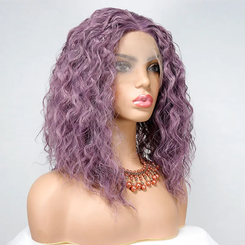 

Lavender Purple Bouncy Curly Wig Synthetic 13X4 Lace Front Wig High Quality Heat Resistant Fiber Hair Natural Hairline For Women