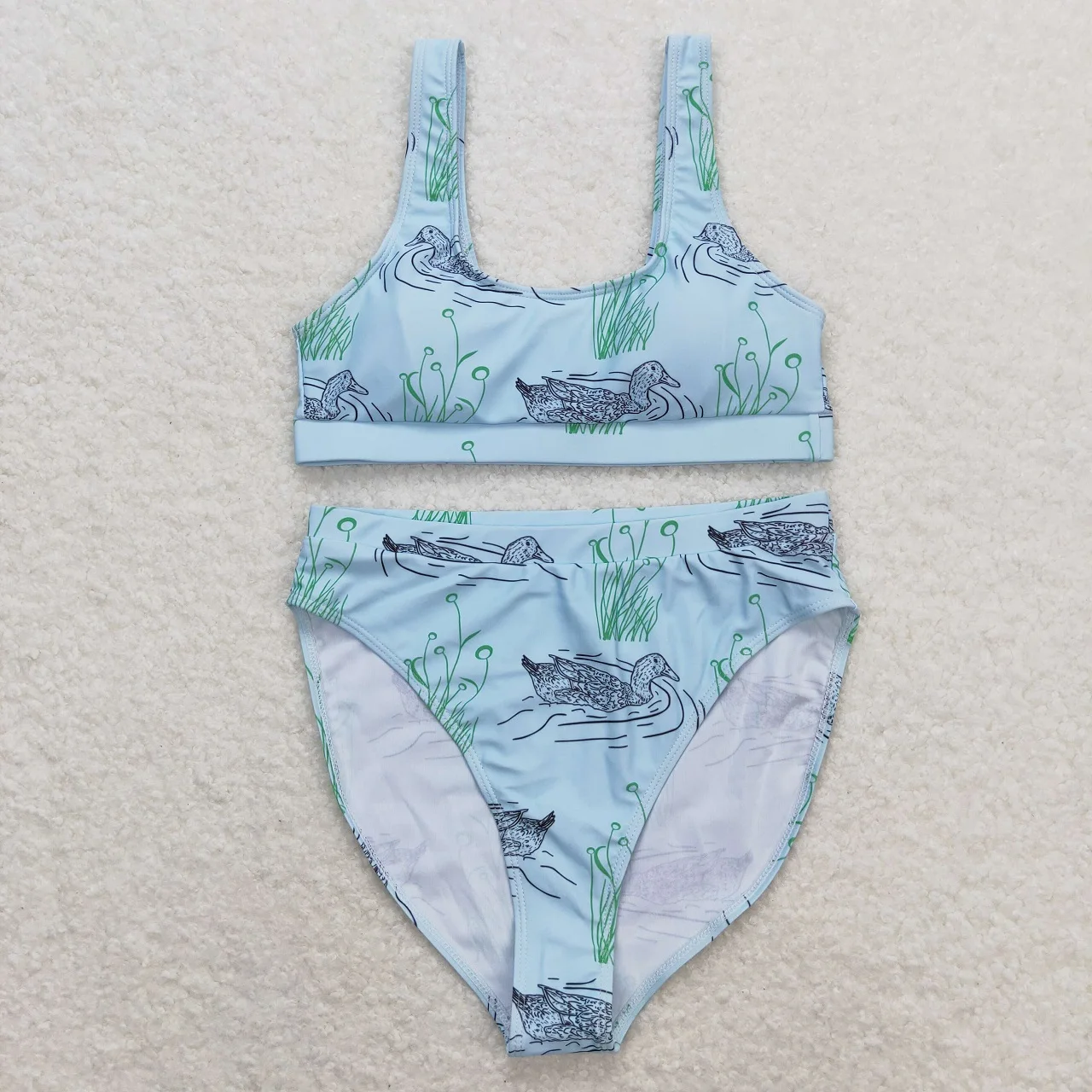 Bañador corto sin mangas para mujer adulta, conjunto de verano, traje de baño de camuflaje de patos, ropa de dos piezas, venta al por mayor