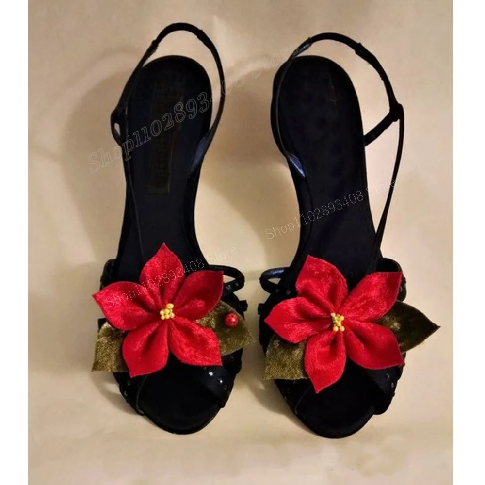 

Red Flower Decor Cross Tied Hollow Sandals Slingback Stiletto High Heel Fashion Sexy Women Shoes 2024 Summer Zapatos Para Mujere