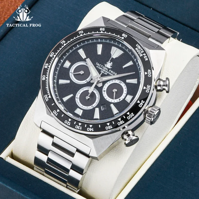 Tactical Frog V2 Solar Chronograph Watch Sapphire Mirror Ceramic Bezel VS75A Eco-Drive Quartz 200M Waterproof Luminous Men Watch