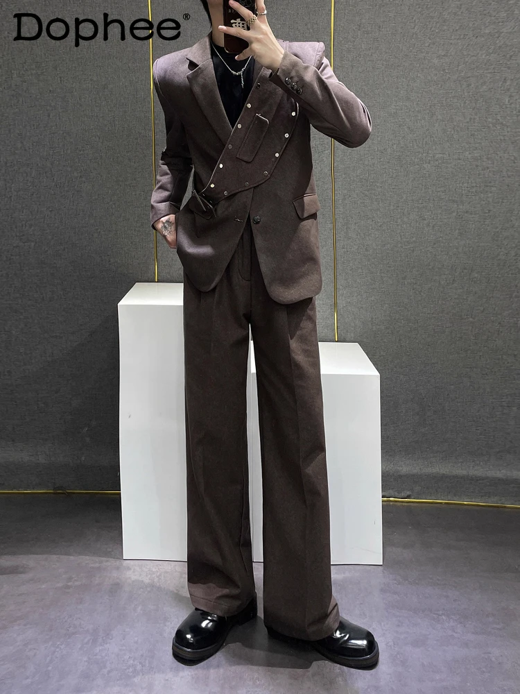 

Fashion Suit Sets Men 2025 Autumn New Elegant Solid Color Simple Stylish Suit Trousers Two-Piece Sets Handsome Solid Color 2pcs