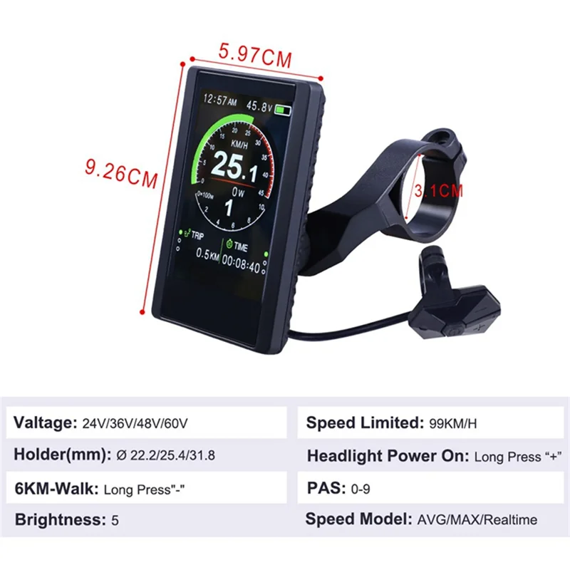 New Colorful Screen Display P850C Speedometer with 9-Level Assist for Bafang Electric Bicycle BBS01B BBS02B BBSHD