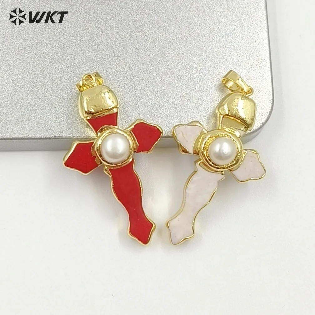 

WT-P2092 Новинка: позолоченные подвески-крестики с натуральным бирюзовым камнем и жемчугом в различных цветах, аксессуар для женских украшений.