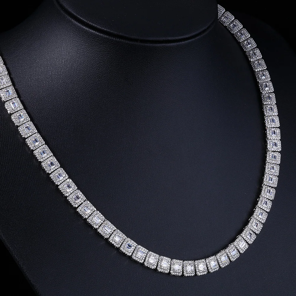 

ESKEEM 7,5 мм ледяной цирконий кластер теннисная цепочка Bling Baguette и круглое ожерелье с фианитом женские ювелирные изделия в стиле хип-хоп