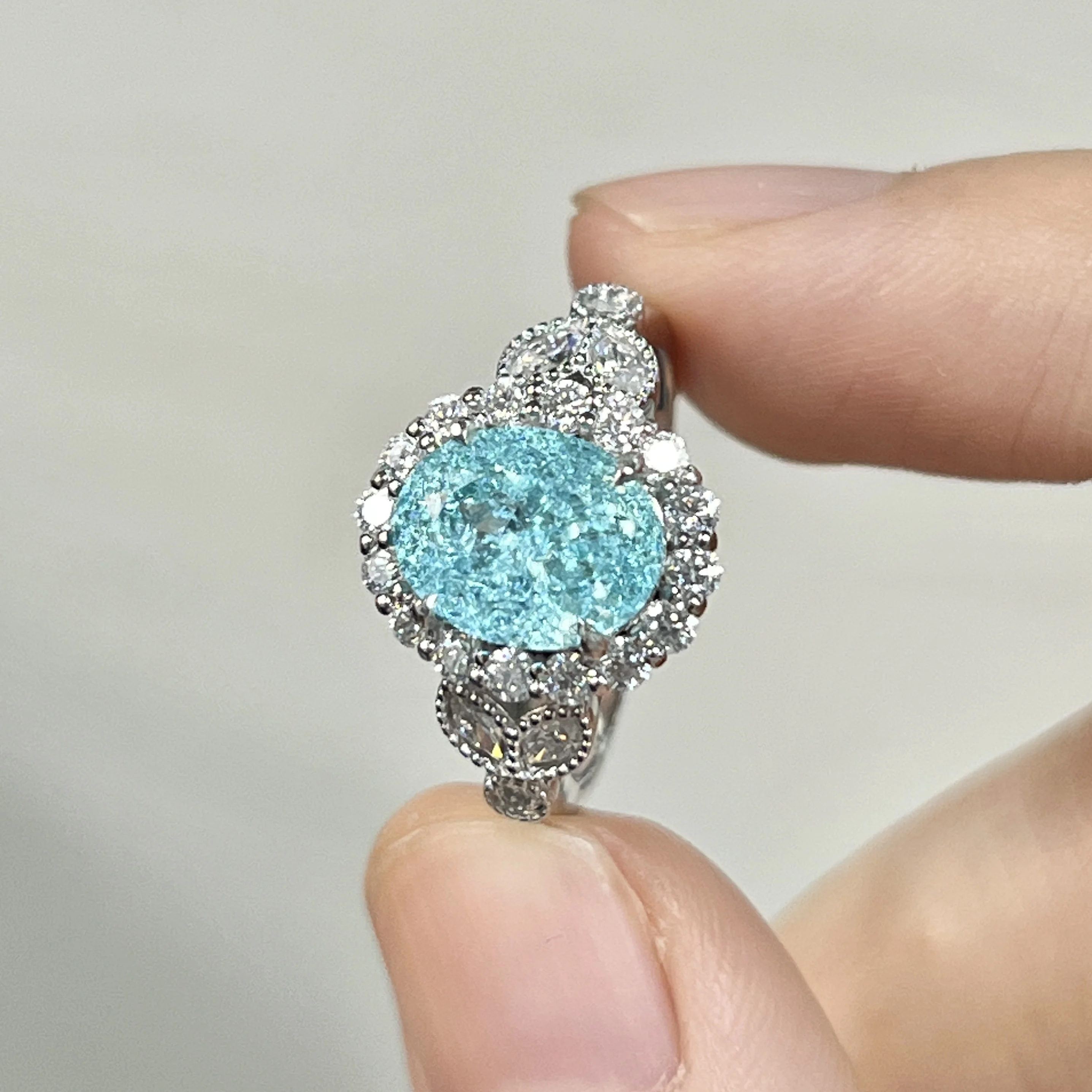 S925 Silver 5.1 Carat Cultured Paraíba Ice Cubes, Luxurious Handcrafted Inlay Ring.