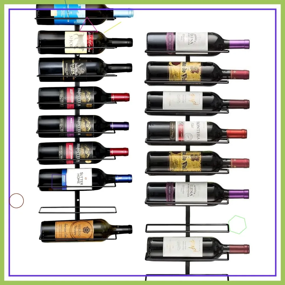 

Wall Mount Wine Rack 2-Pack Holds 9 Bottles Each Black Metal Modern Home Bar Kitchen