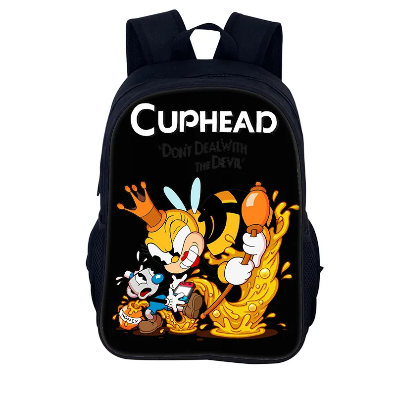 Custom Hot Game Cartoon Cuphead Mugman Backpacks Boys Girls Casual Bookbag for School College Bags Birthday Gift