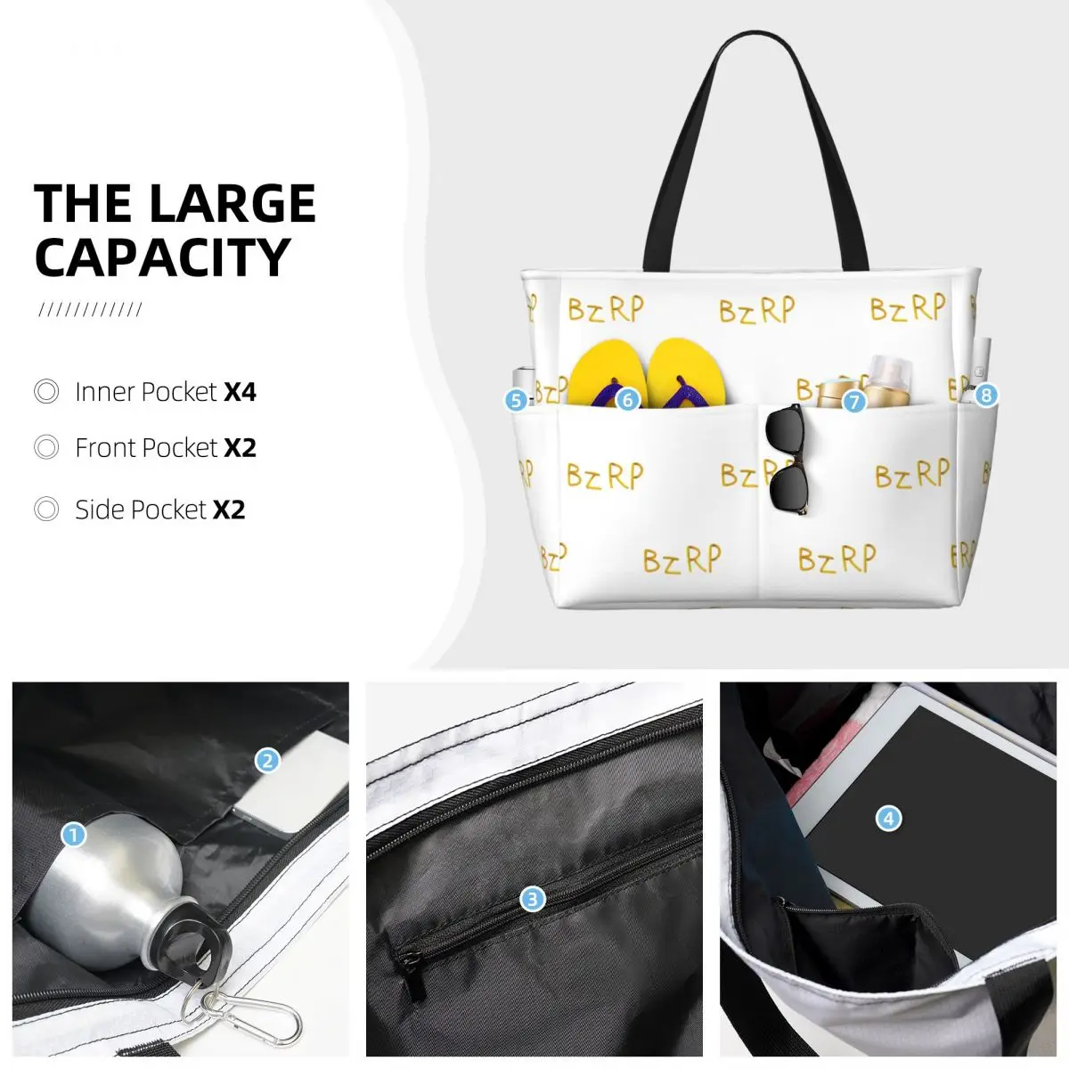 Bizarrap Cap (BZRP) Beach Tote Bag Sport Gym Yoga Duffle Large Tote Bag Women Travel Bag Fitness bag view 3