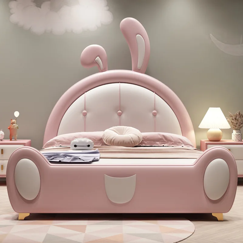 Children's Bed Girl Princess Bed Leather Bed Bedroom Girl Raw Light Luxury Modern