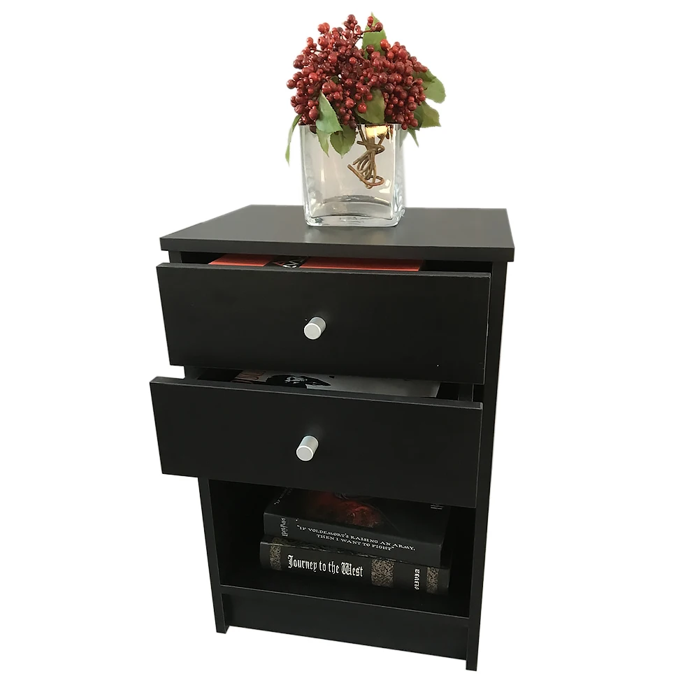 40 x 30 x 60cm Black Round Handle Night Stand with Two Drawer