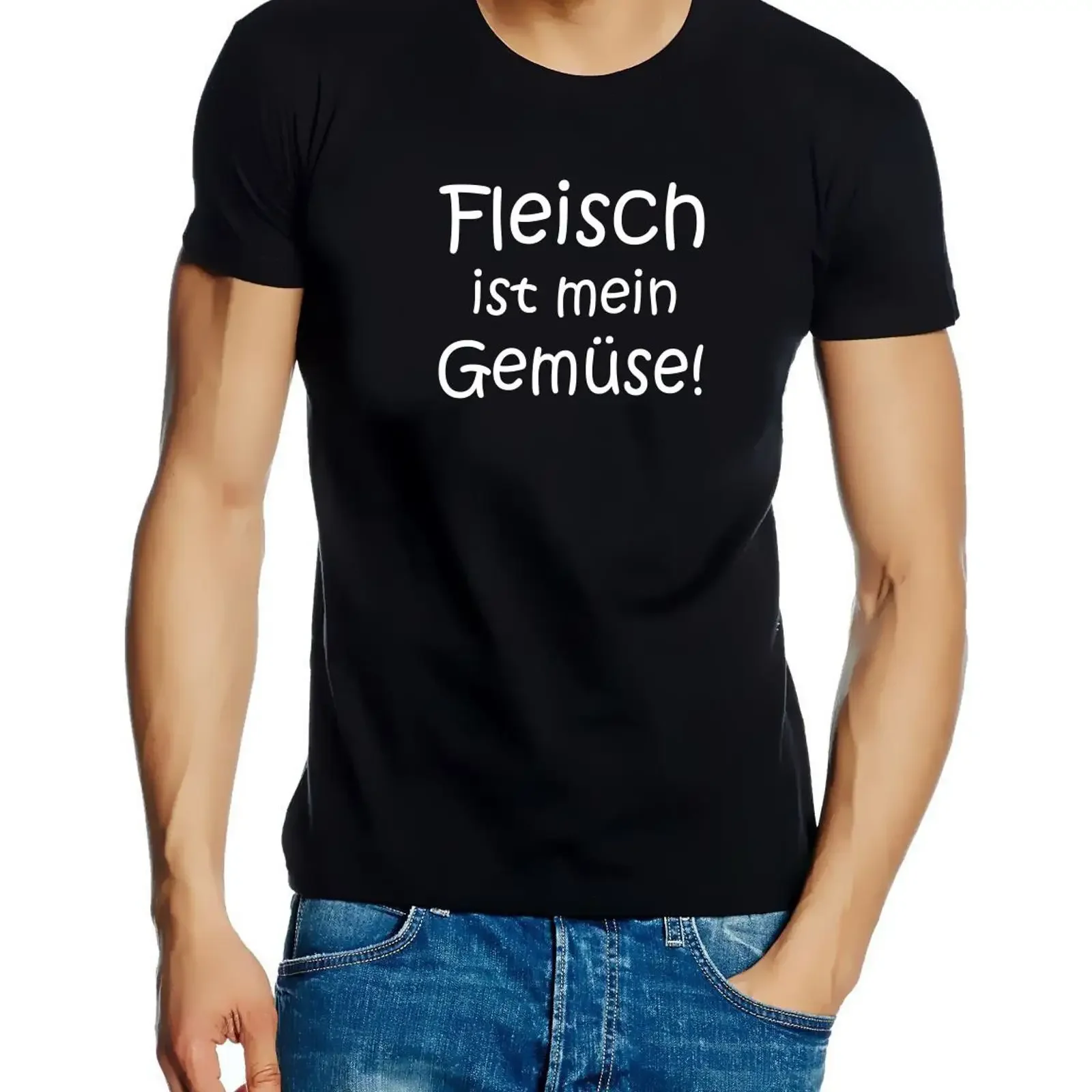 Coole Fun T Shirt Herren Fleisch ist Mein Gemüse BBQ Grill Grillen vintage Washed Stretched Casual streetwear