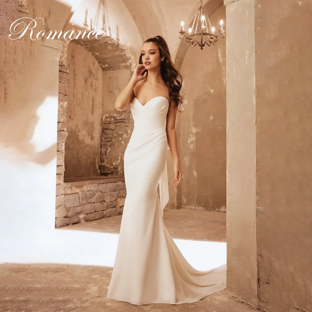 Simples plissado querida sereia vestidos de casamento feminino 2025 arco aberto volta sem mangas vestido de noiva vestidos de novia personalizado