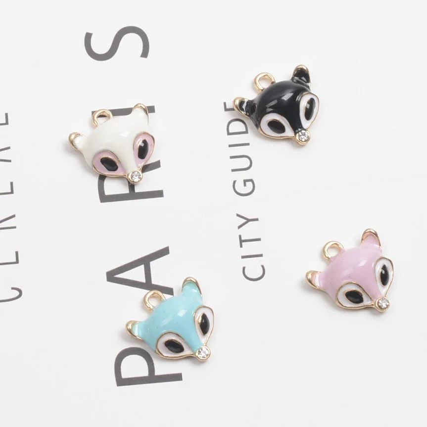 40pcs/lot  white black fox pendant alloy enamel DIY accessories of necklace bracelet headdress making material fitting