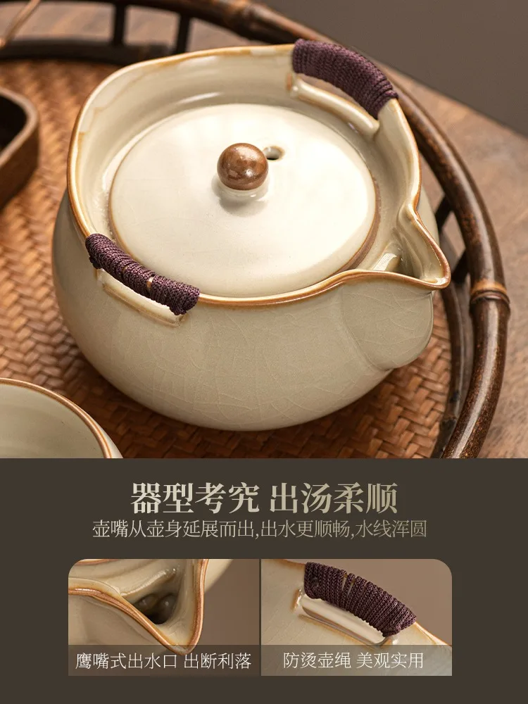 

Ru Kiln Handmade Pot Single Pot Household Living Room Office Ceramic Anti Scalding Ice Crack Kung Fu Tea Set Tea Pot
