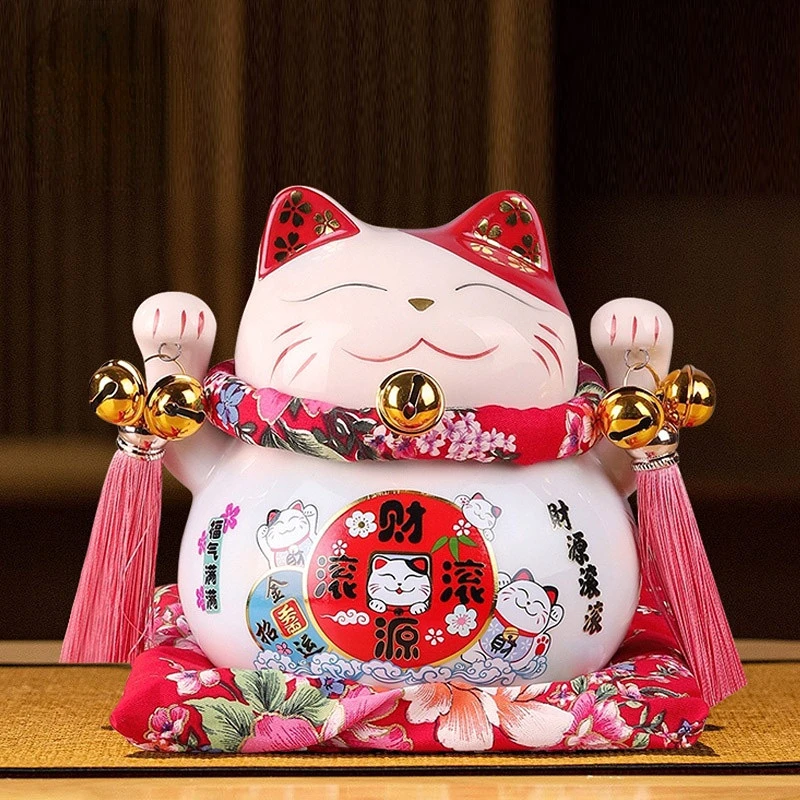 Ceramic Deposit Jar for Cashier Decoration, Japanese Style, Fortune Cat Decoration, Decorations Statues for Shop, 6 in