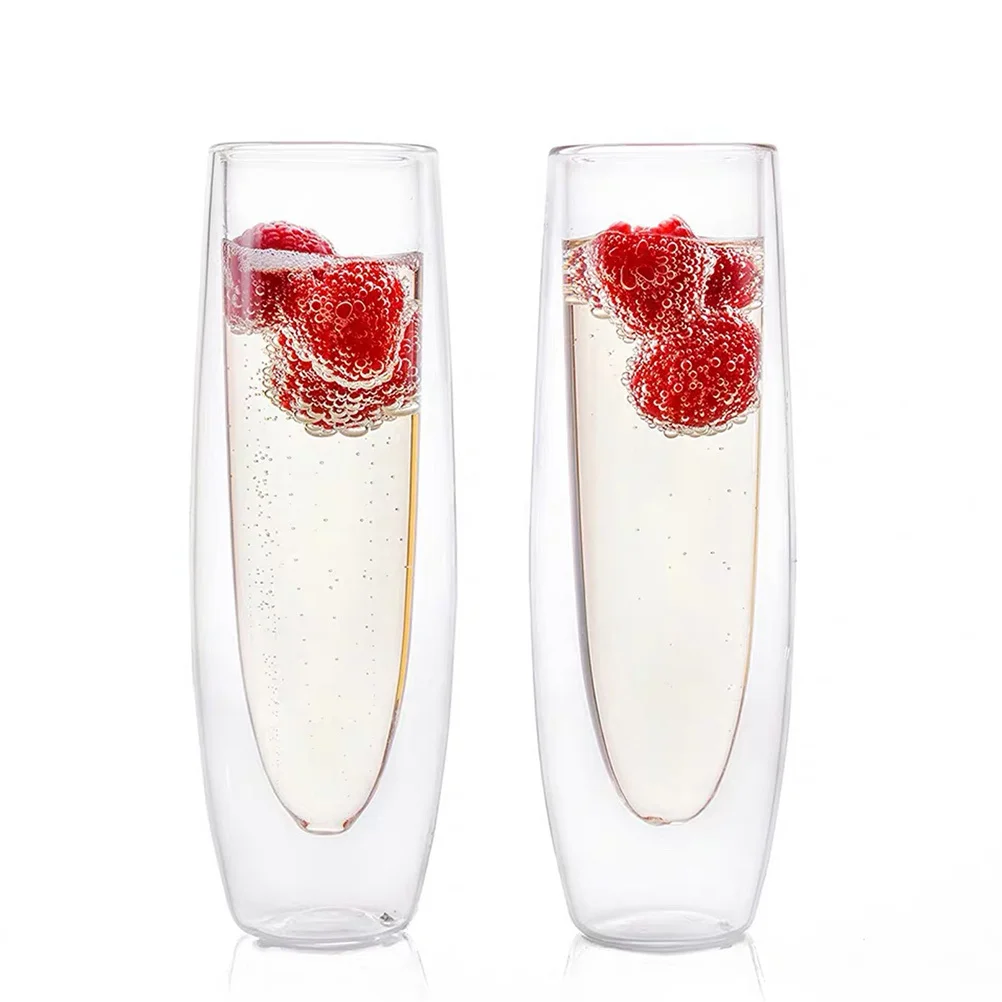 

2Pcs Double Layer Glass Wine Cups Smooth Mouth Not Easy to Break Elegant Party Bar Ktv Wedding Birthday Celebration