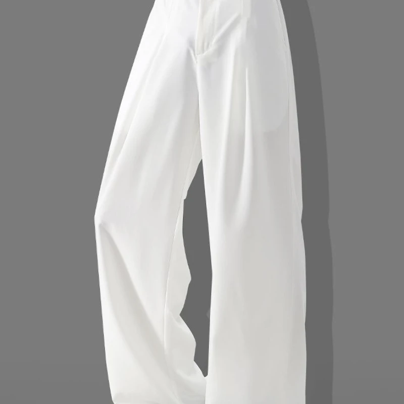 Men's White Loose Flare Trousers 2026 Summer Slimming Draped Floor Length Business Casual Pants