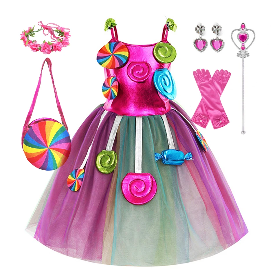 Purim Dress Girl Candy Dress Girl Vestido Birthday Party Princess Lollipop Clothing with Headband for Wedding