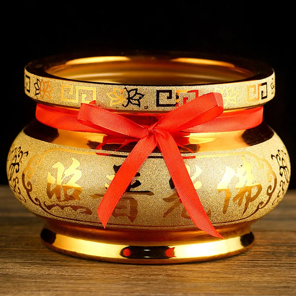 

1Pcs Ceramic Buddhist Offering Basin Traditional Incense Furnace Decorative Basin Temple Worship Supply Incense Burner