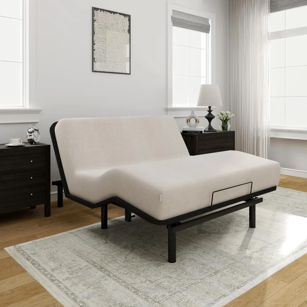 

Adjustable Bed Frame Base Queen Size, Segmented Design, Easy Assemble, Oxford Fabric Bedspread,Wired Remote, Whisper, Customized