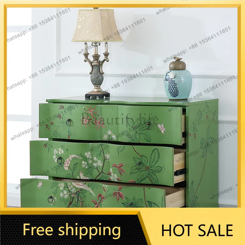 LD American foyer entrance cabinet living room wall decoration retro green painted storage cabinet