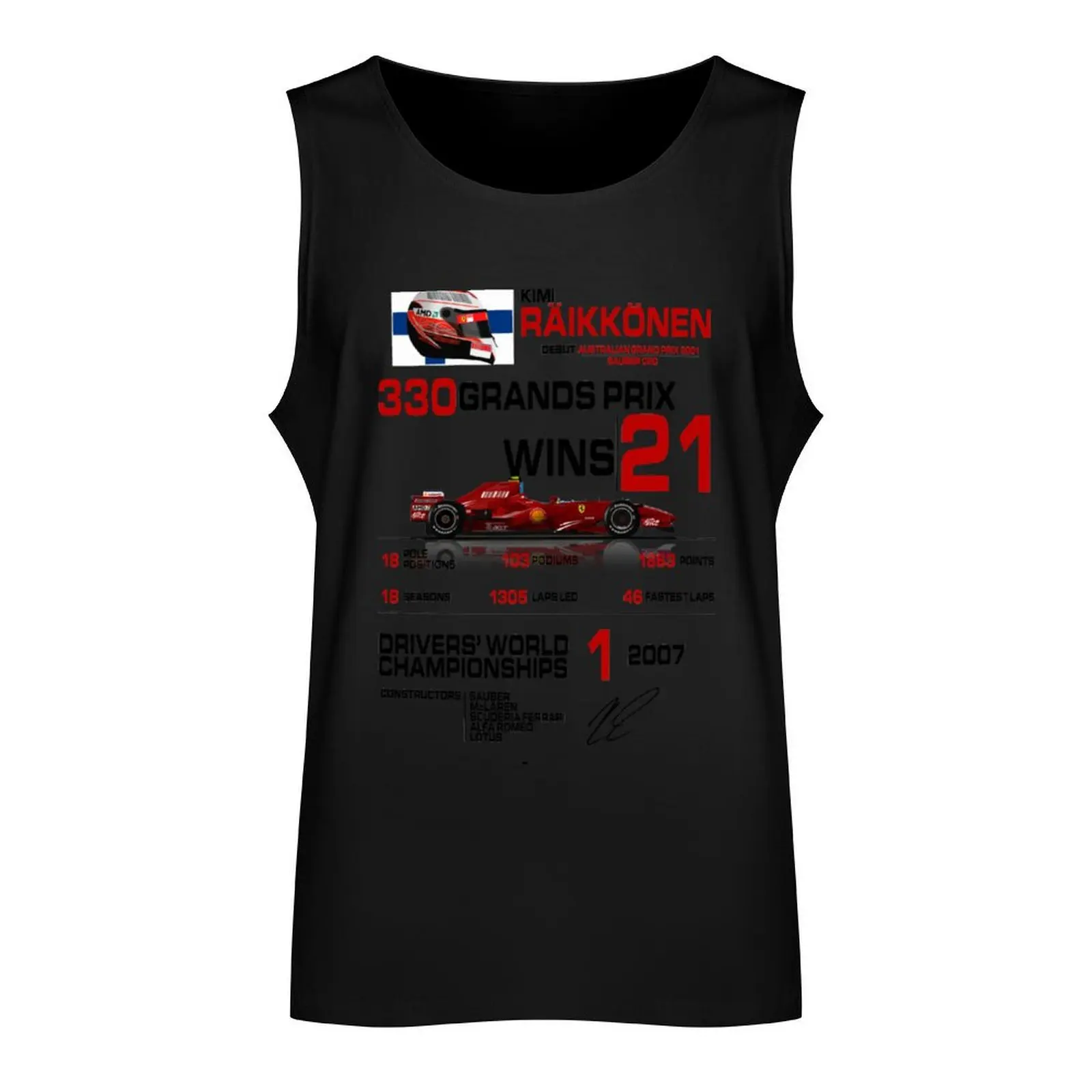 Kimi Raikkonen - F1 Stats with car & helmet design| F1 Raikkonen Tank Top gym clothes for man t shirt sleeveless t shirt gym