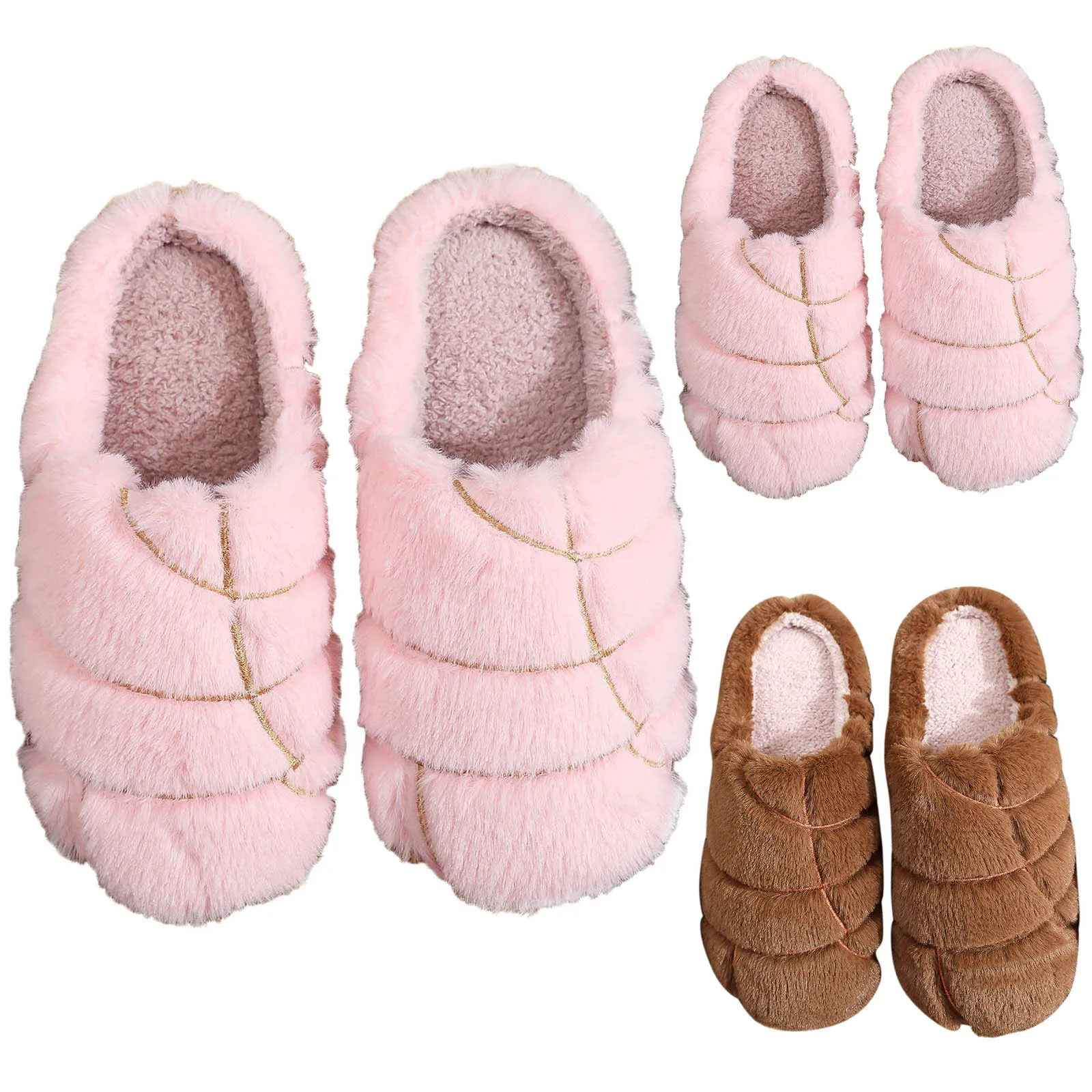 Women And Men Winter Solid Color Cute Bread Slippers Home Non Slip Colorful Fleece Plush Thick Soled Warm Indoor Slippers Shoes