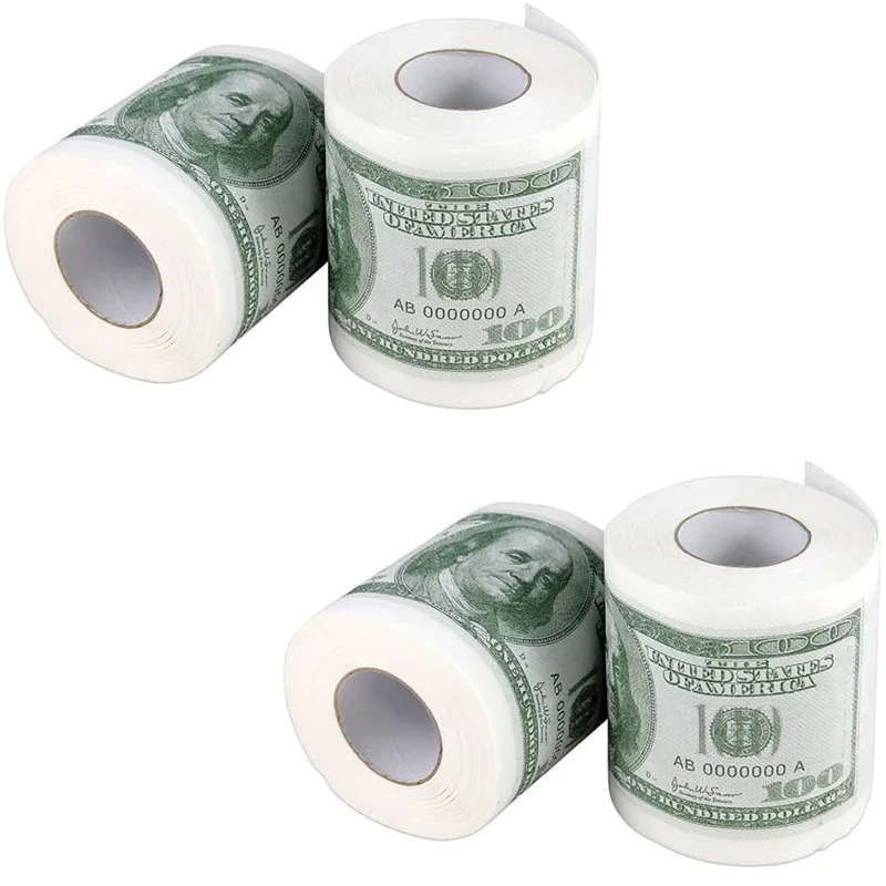 New Money Toilet Paper Rolls Bathroom Tissue Novelty 100 Dollar Bills Currency Toilet Tissue Paper - Pack Of 4