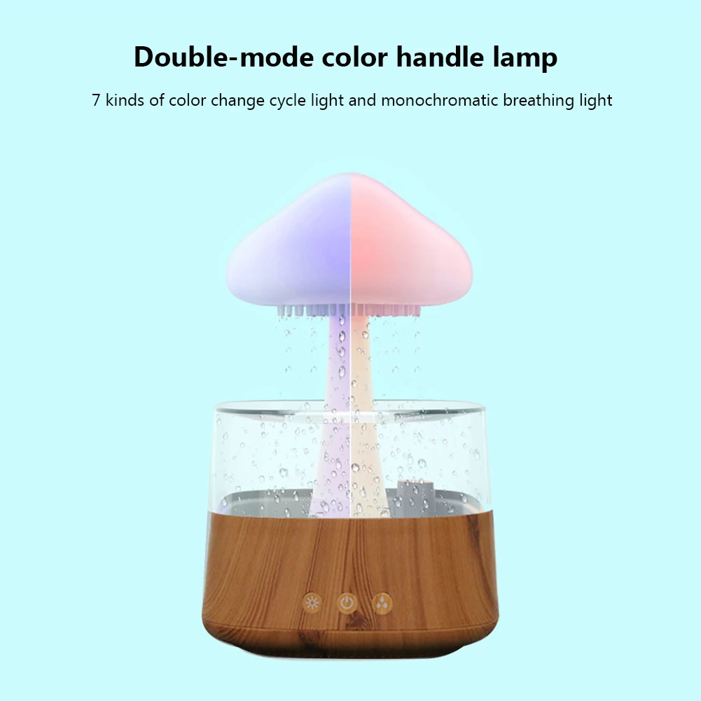 Mushroom Rain Air Humidifier Electric Aroma Diffuser Rain Cloud Smell Distributor Relax Water Drops Sounds Colorful Night Lights