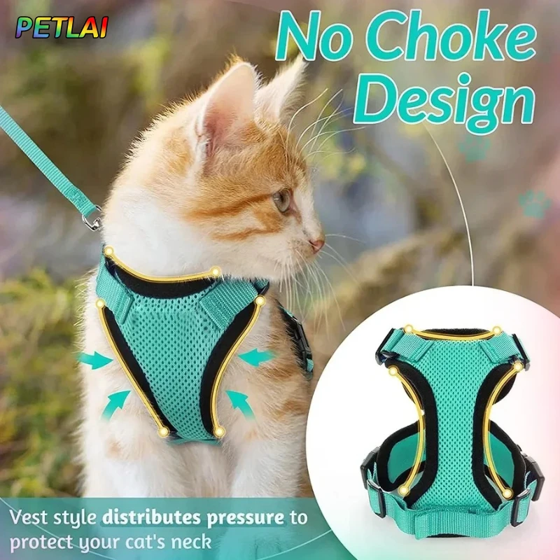 

Cat dog collar vest harnesses leash Outdoor walk pet Anti-escape reflective kitten collar small dog chest breathable leashes