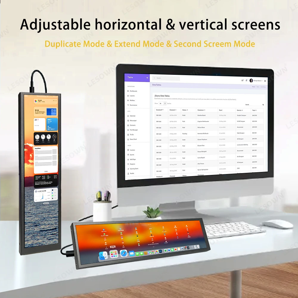 Imagem -05 - Lesown-usb c Monitor Lcd Touch Screen 88 Long Strip Barra Portátil Ips Pequena Larga Tela Externa para pc Exibindo Letras