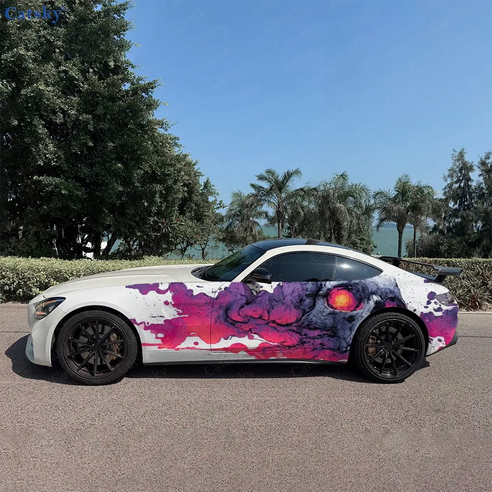 2pcs Bloody Skull Gradient Car Side Wraps, Self-Adhesive PVC Waterproof & Scratch-Resistant Stickers, Car Accessory Gift