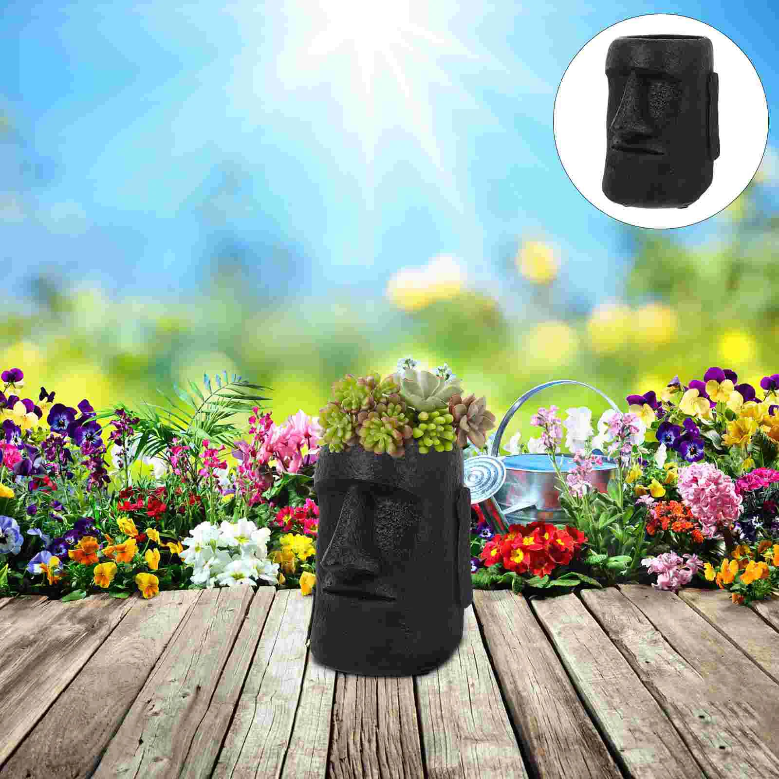 Head Planter Pot Easter Island Moai Flower Vases Pots Resin Sculpture Succulent Office