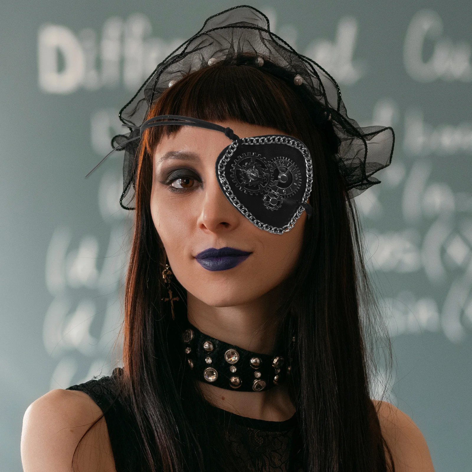 Single Eye Patch Retro Punk Style Lightweight Breathable Eye Cover For Halloween Party Cosplay Masquerade Adult Costume