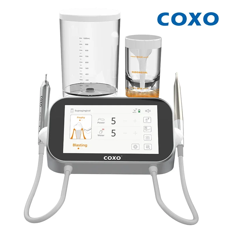 COXO PT Master Dental Intelligent 2-in-1 Scaler & Air Polisher: Ultrasonic Sandblaster, LED Handle, Auto-Identification System