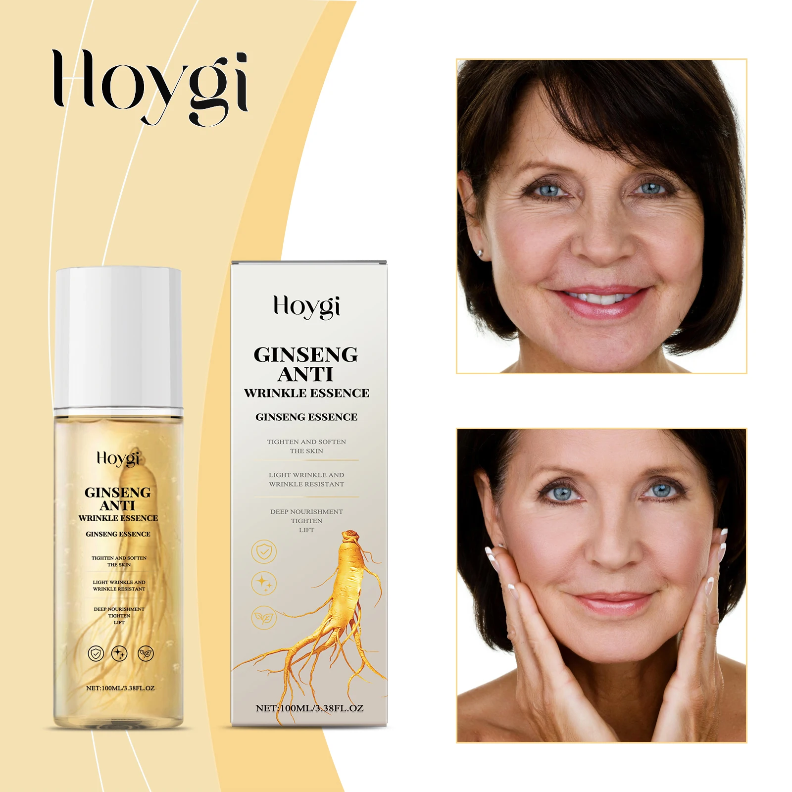 Hoygi-suero reafirmante de Ginseng Power, 100ml, Reduce las líneas finas, arrugas y ojeras, nutre y reafirma el área de los ojos de la cara