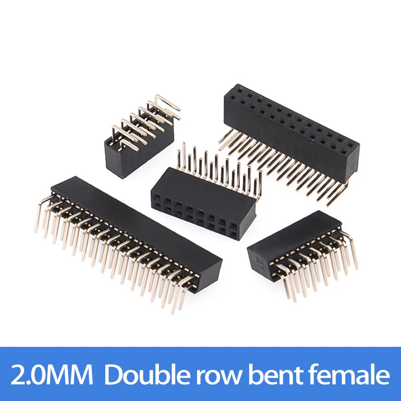 2.0MM Double Row Female Bending Pin Female Seat Connector 2.0 Bending Row Female 90 Degree Socket 2*2P/3/P/5P/6P/8P-40P Terminal