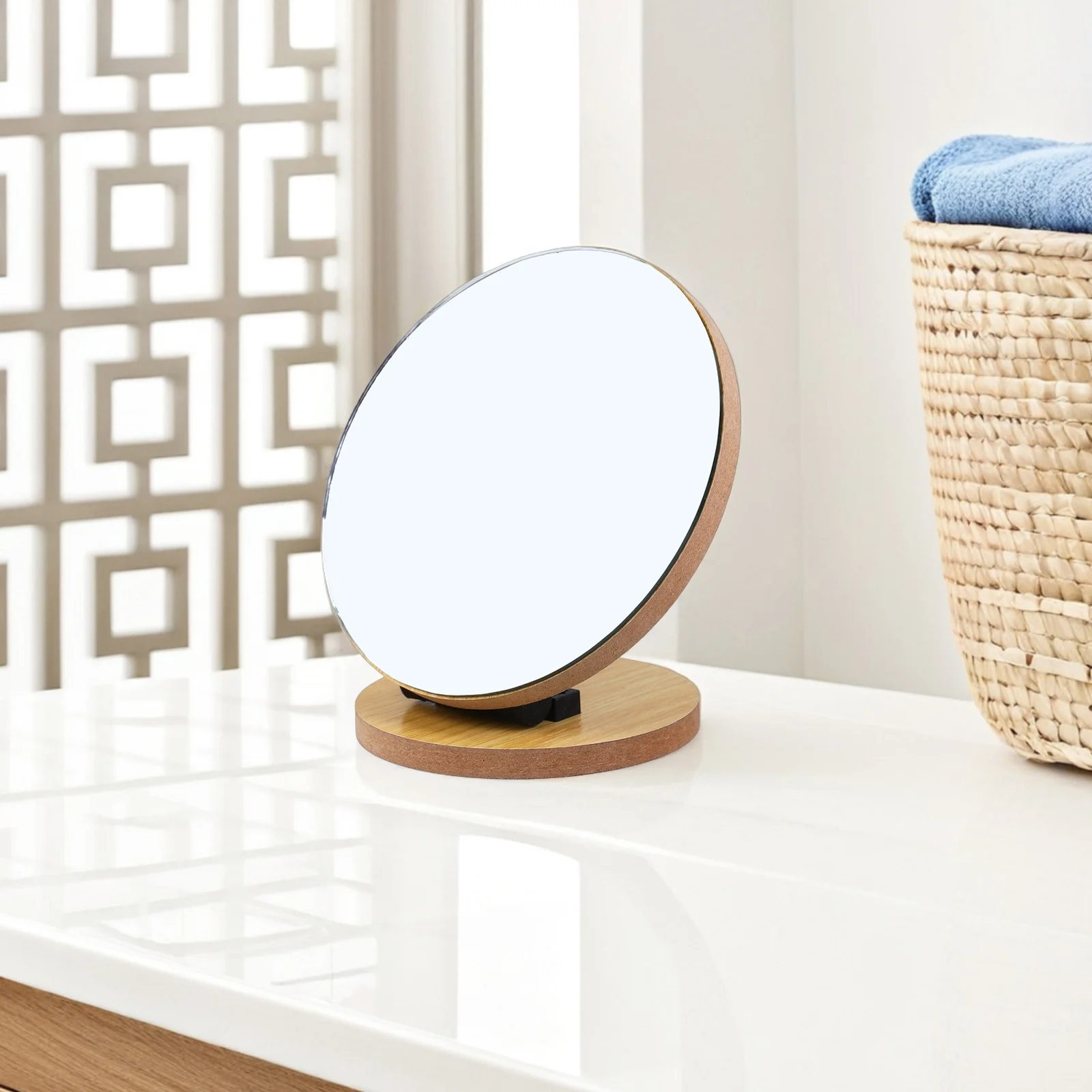 1Pcs Wooden Makeup Mirror with Chic Foldable Design Desktop Mirror for Home Salon Use Fashion Desk Decor