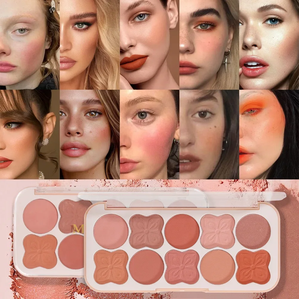 คุณภาพสูง MISS ROSE 10 สี Natural Nude Face Blush Palette แต่งหน้าครอบคลุม Blushe Highlight Contour Blusher แผ่นเครื่องสําอาง