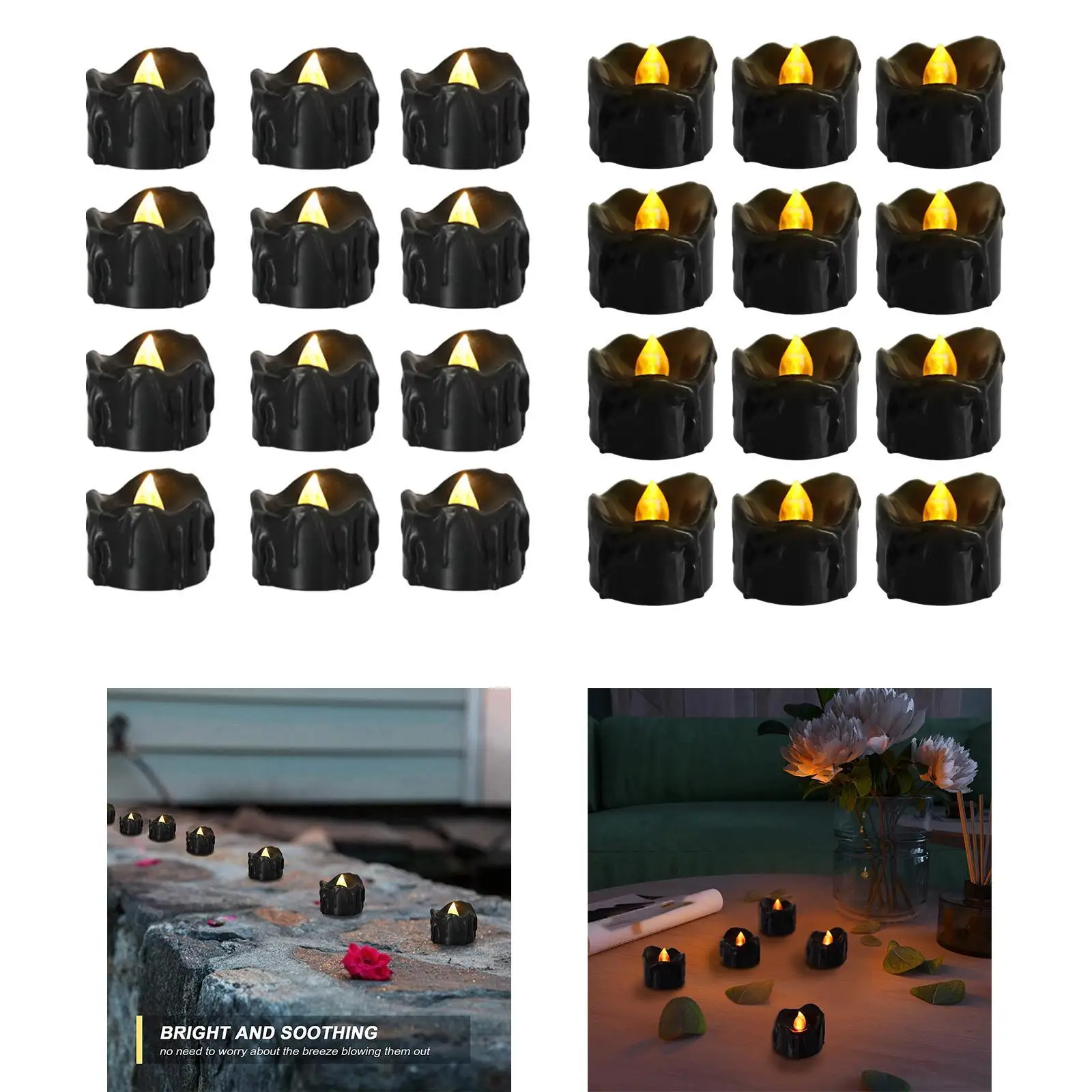12 Pieces Black Tea Lights Candles for Halloween Theme Party Home Decoration